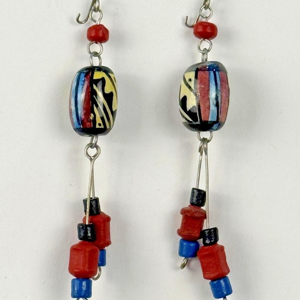 Vintage Y2K‎ Dangle Earrings Handmade Multi-Colored Bead